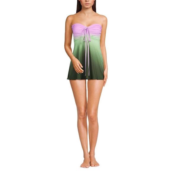 Land's End Ruched sweetheart halter swim dress wild lilac/olive ombré size 18 - Picture 4 of 7